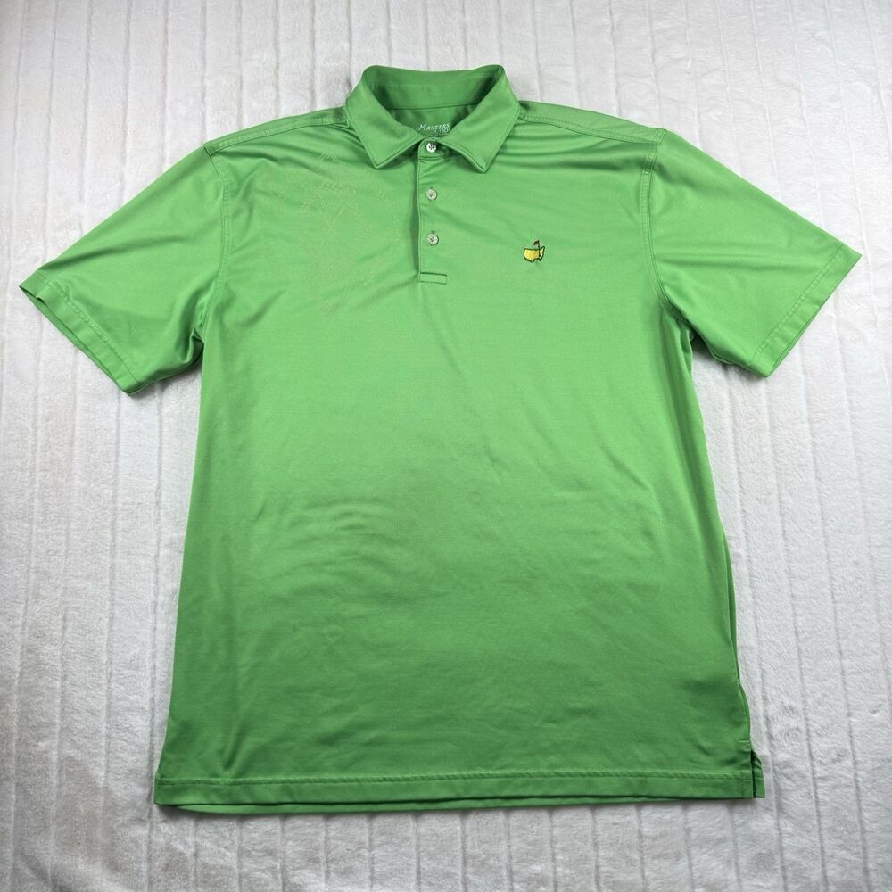 Masters Tech Golf Polo Shirt Men's L Green Geometric Print Augusta National Logo